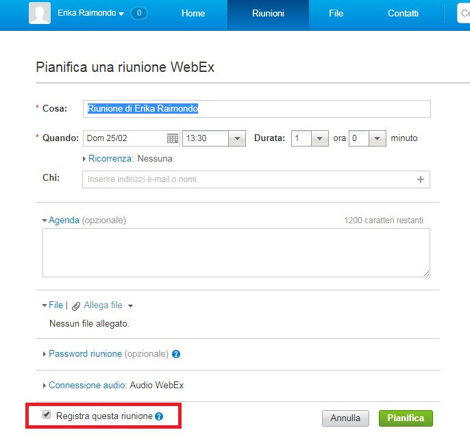 registrazione da webex